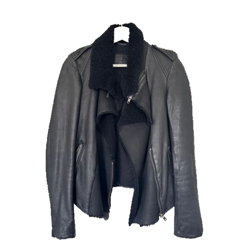 All Saints Sherpa sheep skin leather biker jacket